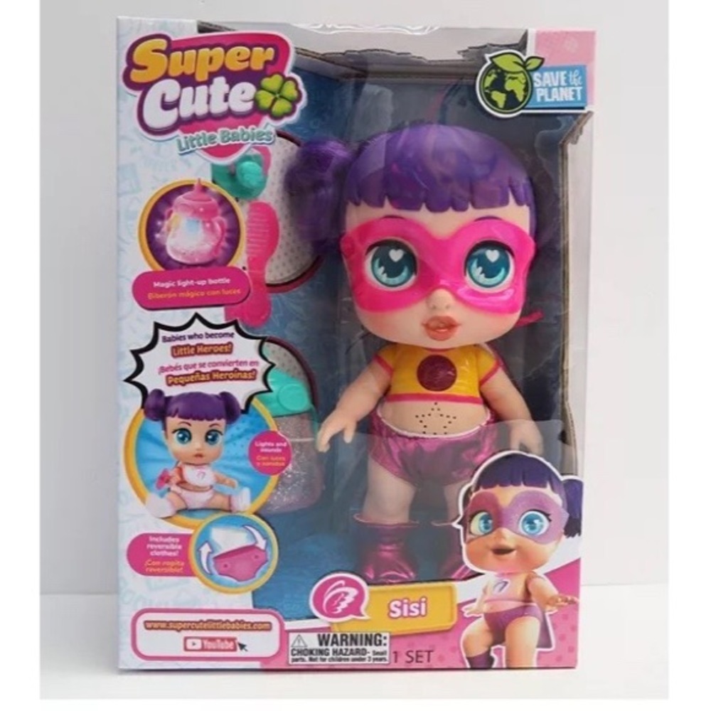 SUPER CUTE LITTLE BABIES GLITZY COOL SISI DOLL SET Pink Purple Sparkly Hero Toy